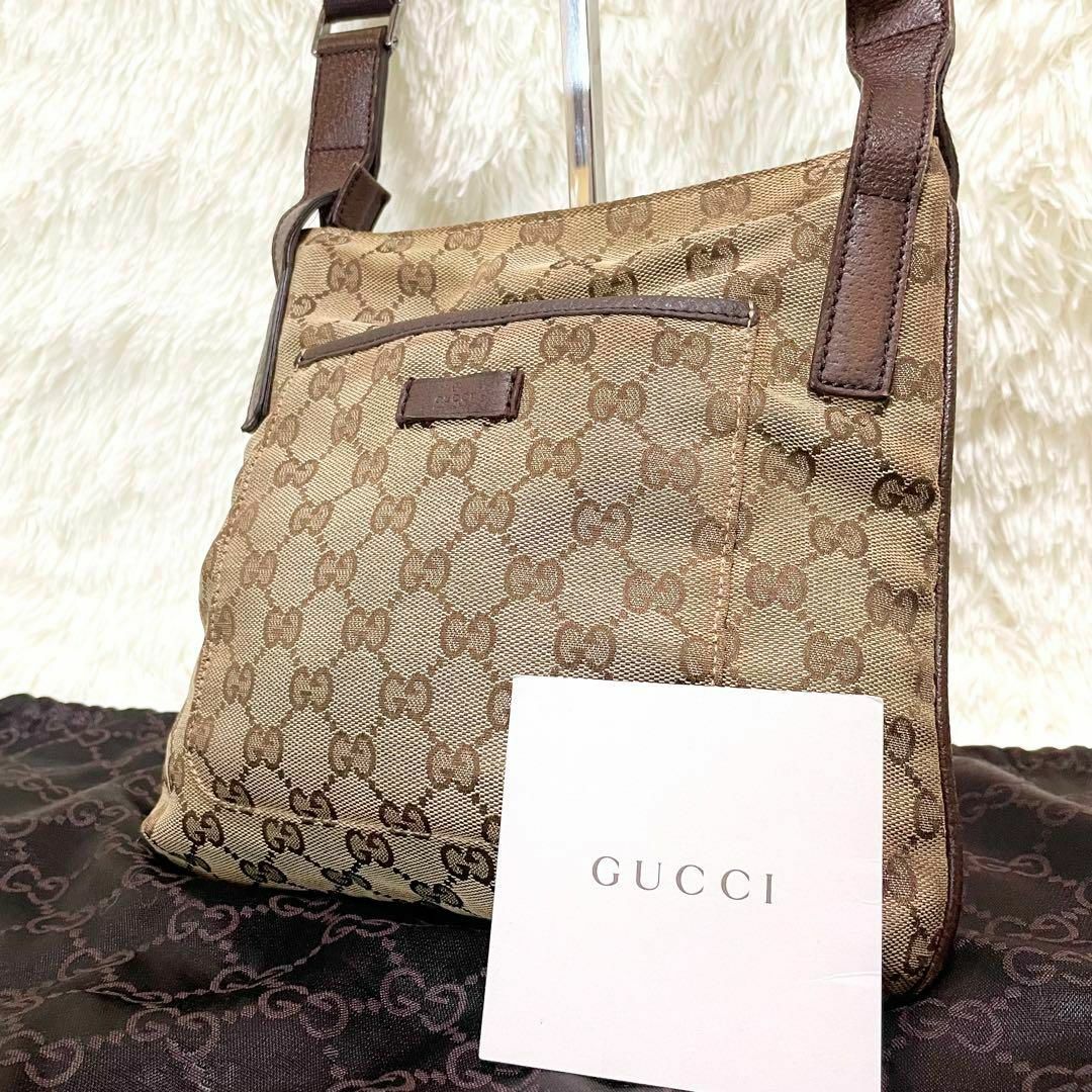 Gucci(グッチ)のGUCCI  グッチ　ショルダーバッグ　GGキャンバス　レザー　ブラウン レディースのバッグ(ショルダーバッグ)の商品写真