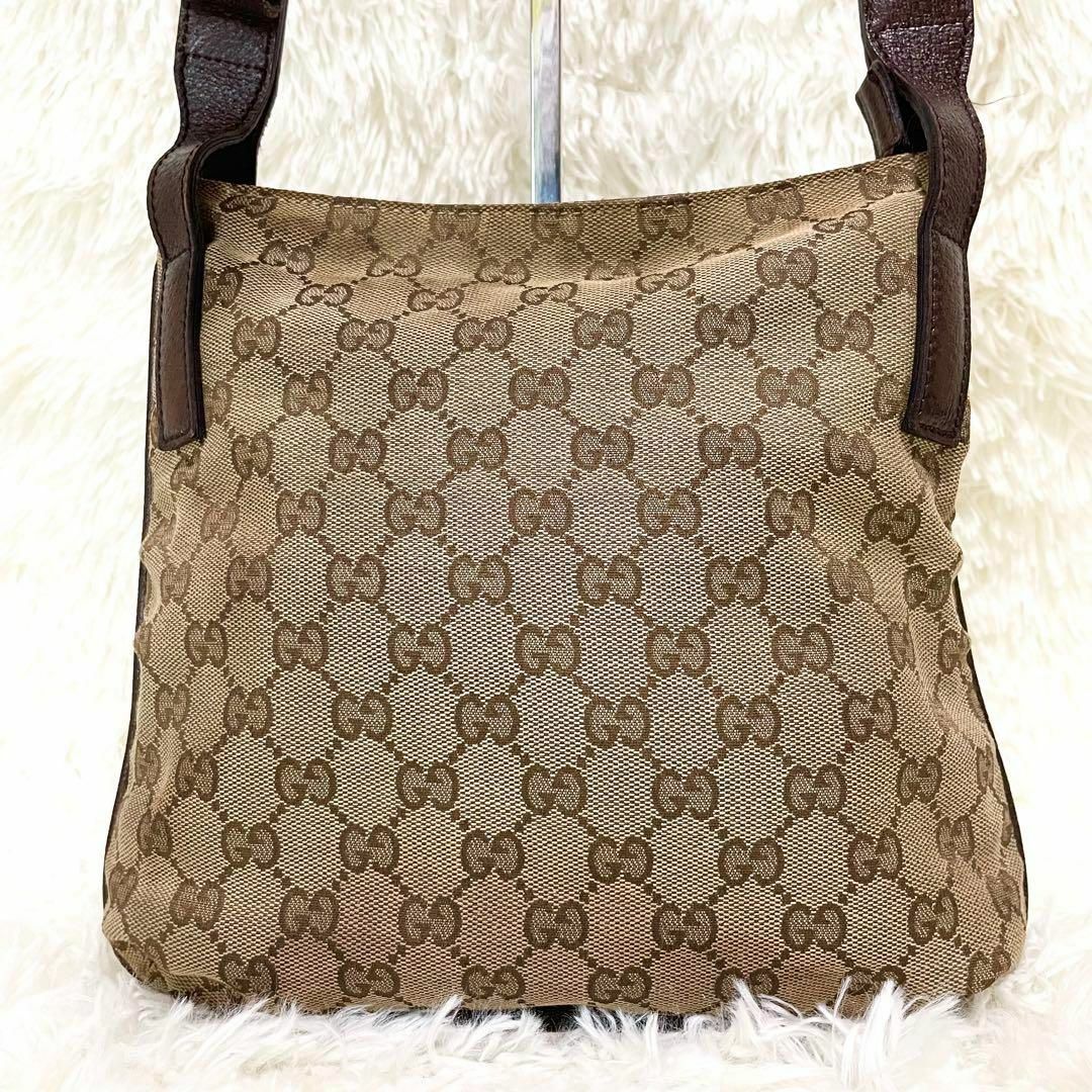 Gucci(グッチ)のGUCCI  グッチ　ショルダーバッグ　GGキャンバス　レザー　ブラウン レディースのバッグ(ショルダーバッグ)の商品写真