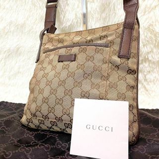 グッチ(Gucci)のGUCCI  グッチ　ショルダーバッグ　GGキャンバス　レザー　ブラウン(ショルダーバッグ)