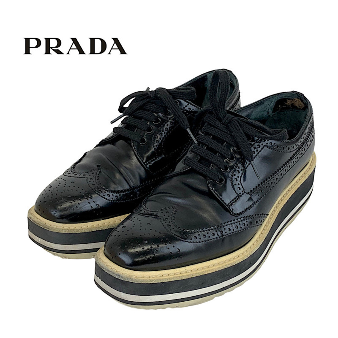 PRADA(プラダ)のプラダ PRADA スニーカー 靴 シューズ レザー ブラック 黒 レースアップシューズ プラットフォーム レディースの靴/シューズ(スニーカー)の商品写真