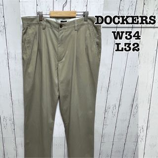 DOCKERS　チノパン　コットンパンツ　2タック　グレー　W34　USA古着(チノパン)