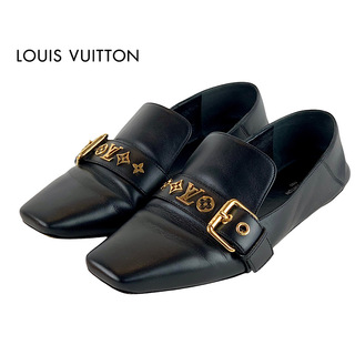 ルイヴィトン(LOUIS VUITTON)のルイヴィトン LOUIS VUITTON ローファー 革靴 靴 シューズ レザー ブラック フラットシューズ モノグラム ベルト(ローファー/革靴)