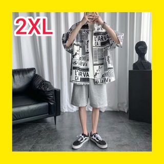 シャツ 半袖 白 2XL 英字プリント メンズ(シャツ)