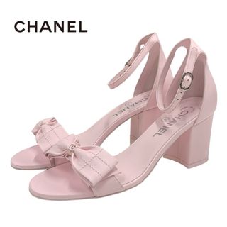 シャネル CHANEL サンダル 靴 シューズ ラムスキン ピンク 未使用 ココマーク リボン