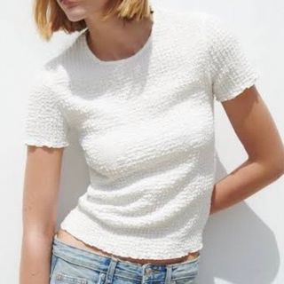 ザラ(ZARA)のザラ ZARA ホワイト 半袖Tシャツ インナー Lサイズ　シンプル リップル地(Tシャツ/カットソー(半袖/袖なし))