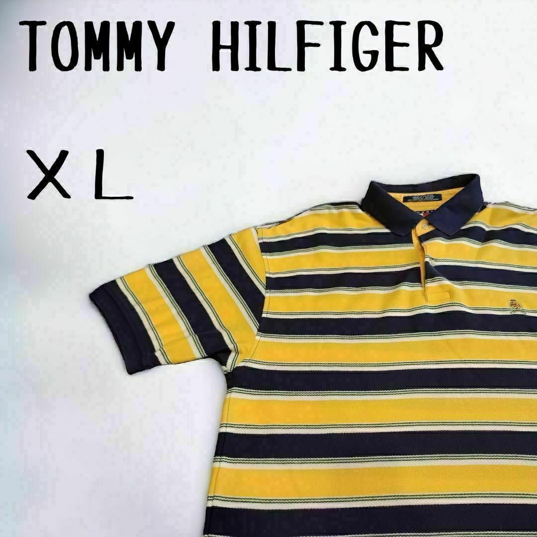 TOMMY HILFIGER(トミーヒルフィガー)の【希少】　トミー ヒルフィガー　ポロシャツ　マルチボーダー　XL 紋章刺繍 メンズのトップス(ポロシャツ)の商品写真