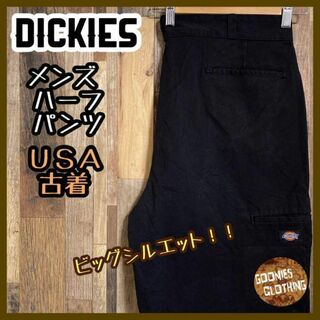 ディッキーズ(Dickies)のディッキーズ メンズ ハーフ パンツ 黒 ロゴ 36 XL USA古着 90s(ワークパンツ/カーゴパンツ)