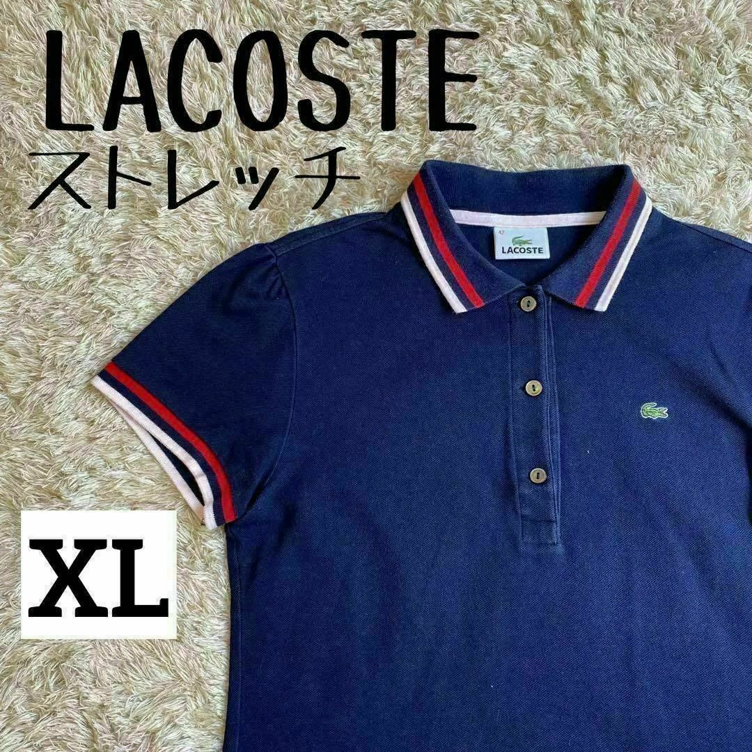 LACOSTE(ラコステ)の【希少】 ラコステ　ポロシャツ　ストレッチ　ラウンドカット　ロゴ刺繍　Ｍ相当 レディースのトップス(ポロシャツ)の商品写真