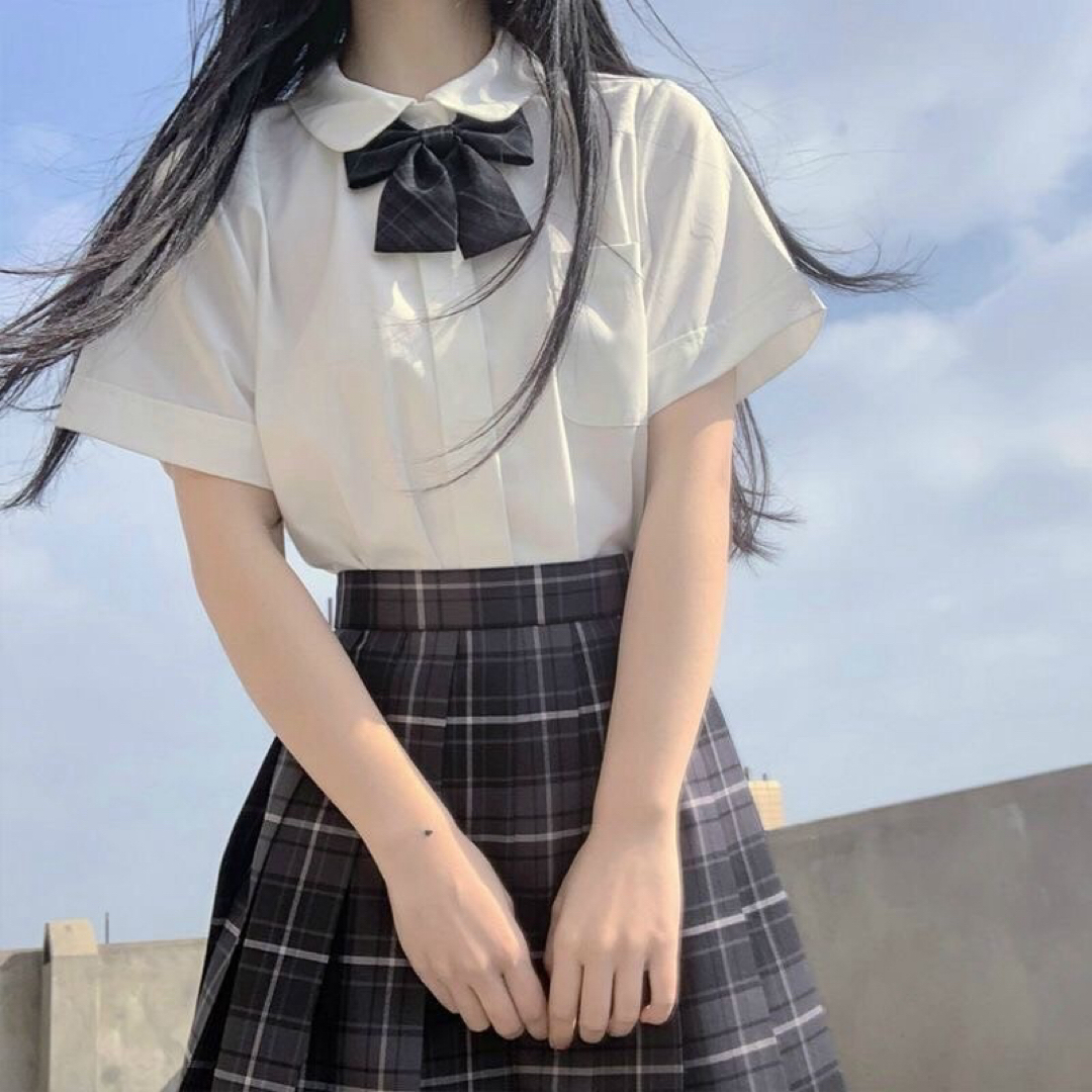 【制服S】 高校 スカート リボン付き チェック柄 コスプレ 高校制服2点セット レディースのスカート(その他)の商品写真