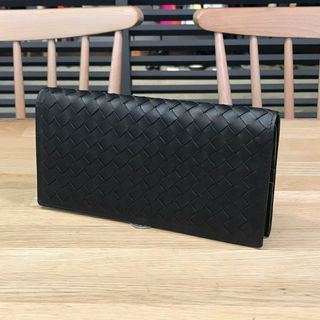 ボッテガヴェネタ(Bottega Veneta)の超美品 ボッテガヴェネタ イントレチャート 2つ折り長財布 カーフ ブラック 黒(長財布)