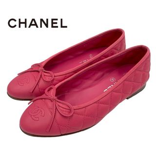 シャネル(CHANEL)のシャネル CHANEL フラットシューズ スリッポン 靴 シューズ レザー ピンク バレエシューズ バレリーナ ココマーク リボン マトラッセ(バレエシューズ)