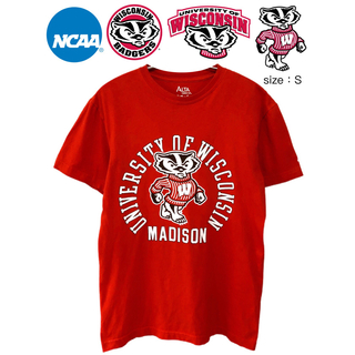 NCAA　ウィスコンシン大学　バジャーズ　Tシャツ　S　赤　USA古着(Tシャツ/カットソー(半袖/袖なし))
