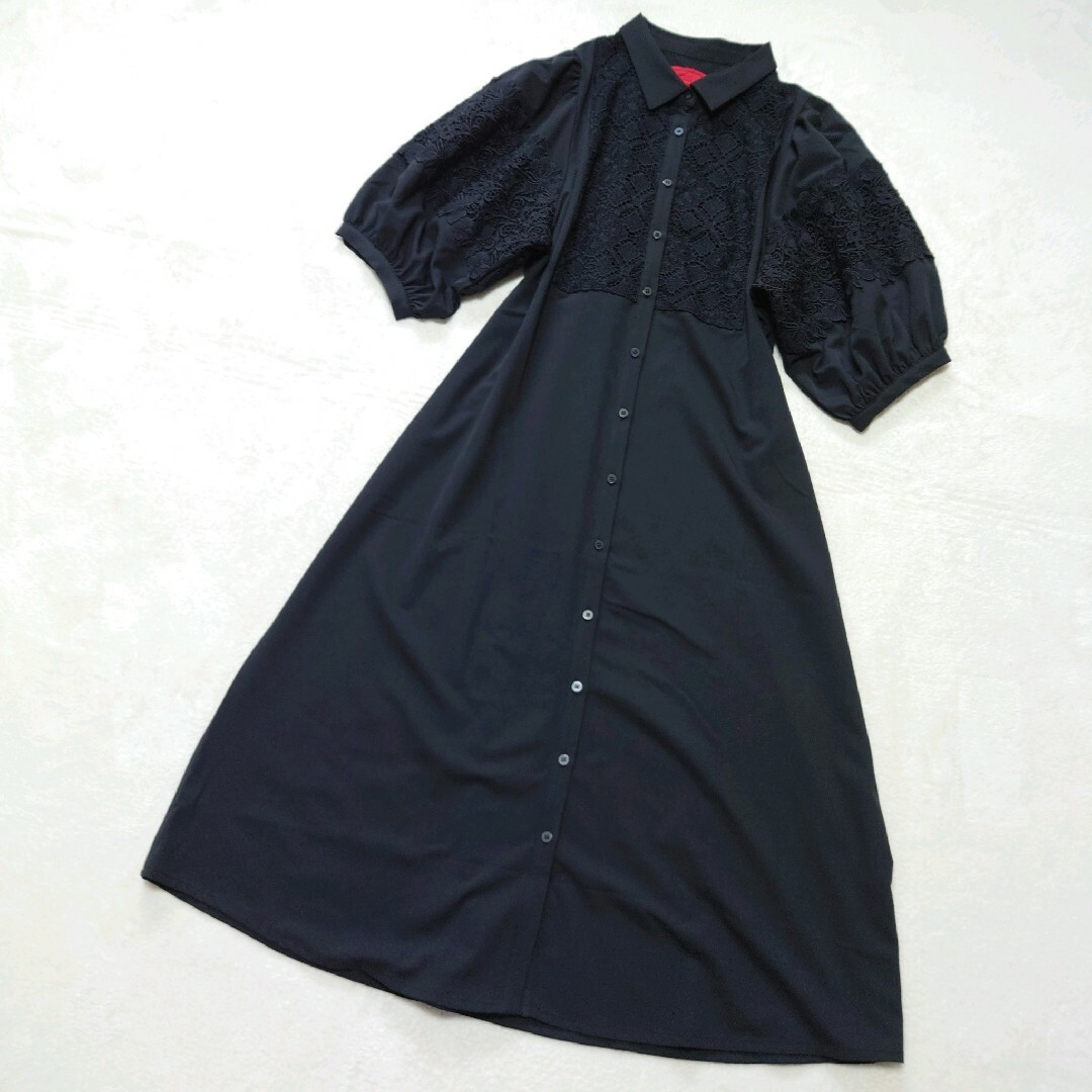 somari(ソマリ)のソマリ　somari　ロングワンピース　レース　七分袖　黒　ブラック　美品 レディースのワンピース(ロングワンピース/マキシワンピース)の商品写真
