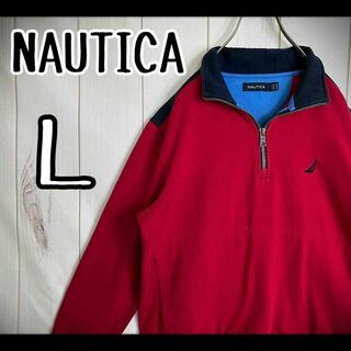 NAUTICA - 【定番デザイン】　ノーティカ　スウェット　ハーフジップ　刺繍ロゴ　切り替え　Ｌ