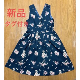 【新品】ARROW 前後Ｖネック　花柄　タックフレア　膝丈ワンピース