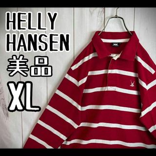 HELLY HANSEN - 【美品】　ヘリーハンセン　長袖ポロシャツ　太ボーダー　刺繍ロゴ　XL 赤　白