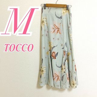 トッコクローゼット(TOCCO closet)のトッコクローゼット　フレアスカート　M　グリーン　ピンク　花柄　レースアップ(ロングスカート)