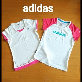 アディダス(adidas)の美品♪adidas★ホワイト×ピンクアディダスTシャツ2枚セットアディダスL(Tシャツ(半袖/袖なし))