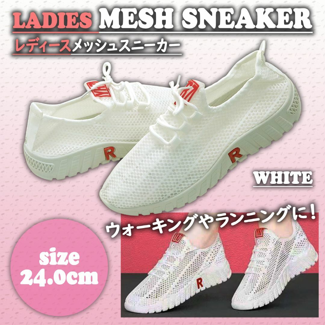 【特価】メッシュスニーカー レディース ランニングシューズ ホワイト 24cm レディースの靴/シューズ(スニーカー)の商品写真