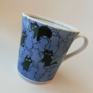 猫　黒猫　マグカップ　青　ブルー　美濃焼　陶器　食器　モザイク　コーヒーカップ(グラス/カップ)