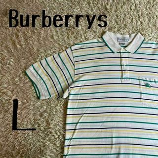 バーバリー(BURBERRY)の【希少デザイン】　バーバリーズ　ポロシャツ　ボーダー　ホース刺繍　リンガー　Ｌ(ポロシャツ)