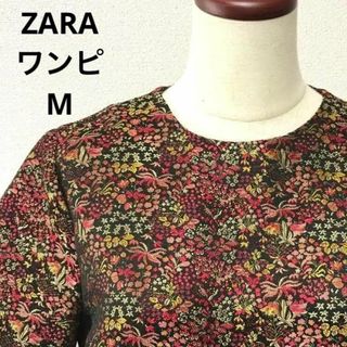 ザラ(ZARA)の１C　レディース　半袖　ワンピース　ZARA　ザラ　花柄　M　チュニック 夏　春(ミニワンピース)