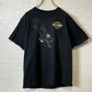 ハーレーダビッドソン(Harley Davidson)のハーレーＴシャツ　オーバーサイズＬ　黒ブラック　両面プリント　アニマル鷲　古着(Tシャツ/カットソー(半袖/袖なし))