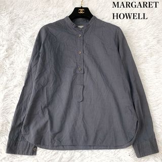 マーガレットハウエル(MARGARET HOWELL)の１ マーガレットハウエル バンドカラーコットンシャツ Ⅲサイズ ネイビー(シャツ/ブラウス(長袖/七分))