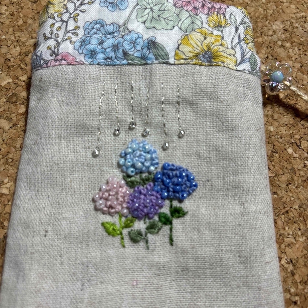 紫陽花　花刺繍入　ポプリサシェ　ミニミニ巾着　お守り袋　ハンドメイド ハンドメイドのファッション小物(その他)の商品写真