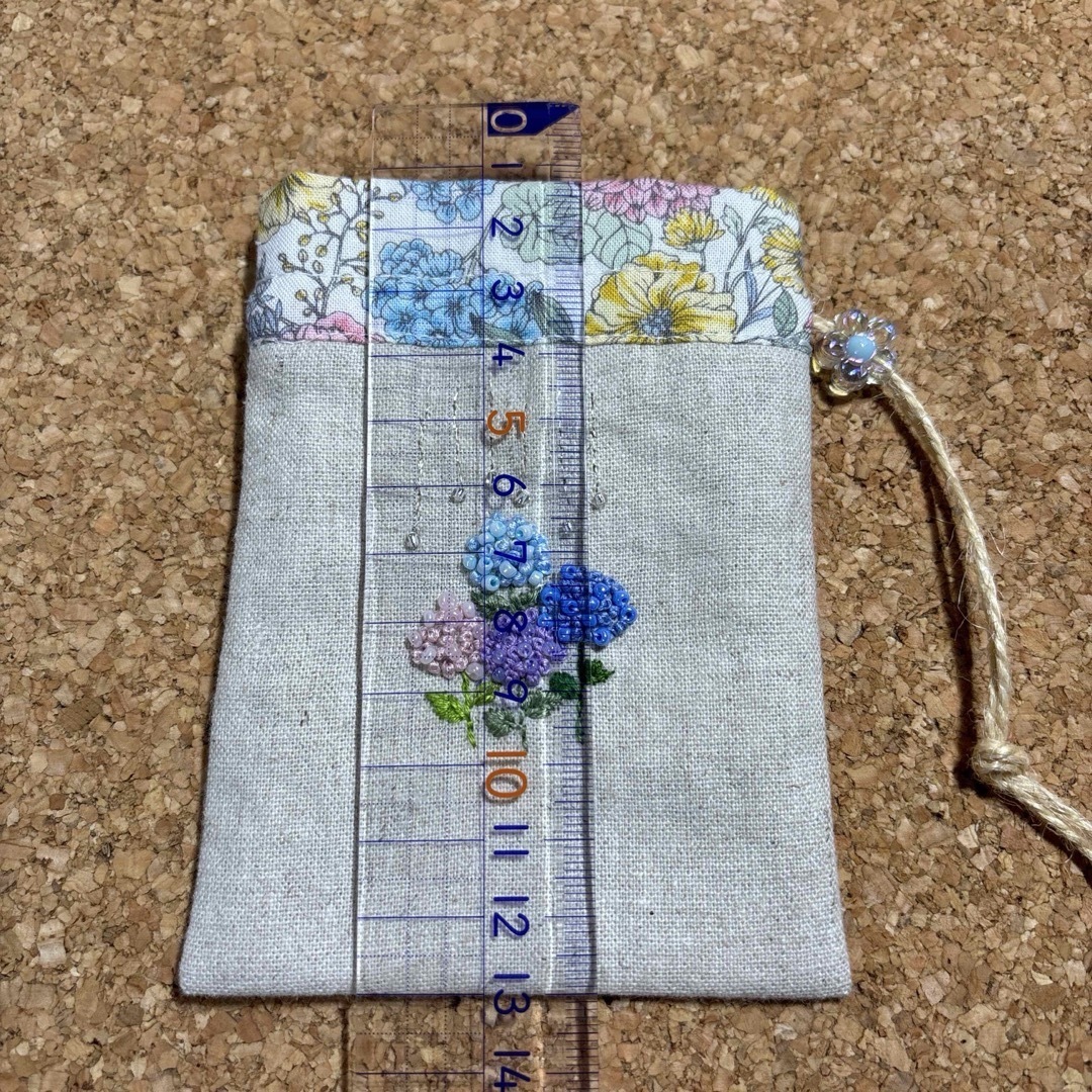 紫陽花　花刺繍入　ポプリサシェ　ミニミニ巾着　お守り袋　ハンドメイド ハンドメイドのファッション小物(その他)の商品写真