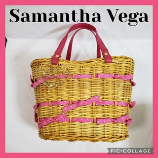 サマンサベガ(Samantha Vega)のSamantha Vega かごバッグ トートバッグ ピンク  リボン ドット(かごバッグ/ストローバッグ)