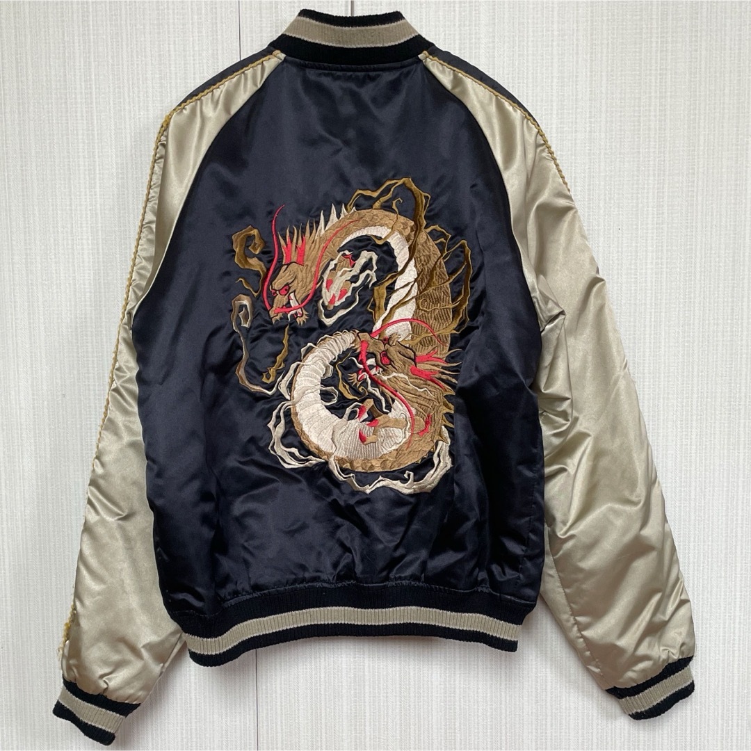 Patina スカジャン　M  ナイロン　BLK 総柄　ドラゴン　龍 メンズのジャケット/アウター(ナイロンジャケット)の商品写真
