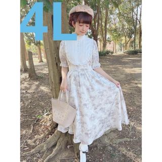 シマムラ(しまむら)の4L トワルドジュイ ロングワンピース 青木美沙子 ワンピース ワンピ ホワイト(ロングワンピース/マキシワンピース)