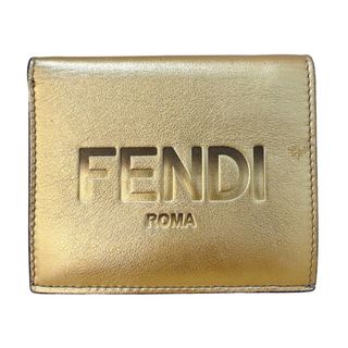 フェンディ(FENDI)の　フェンディ FENDI ローマフェンディ ミディアムウォレット 8M0468 ゴールド　ゴールド金具 レザー レディース 二つ折り財布(財布)