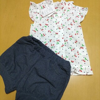 ニシマツヤ(西松屋)の新品半袖、ハーフパンツ95 セットアップ　女の子(Tシャツ/カットソー)