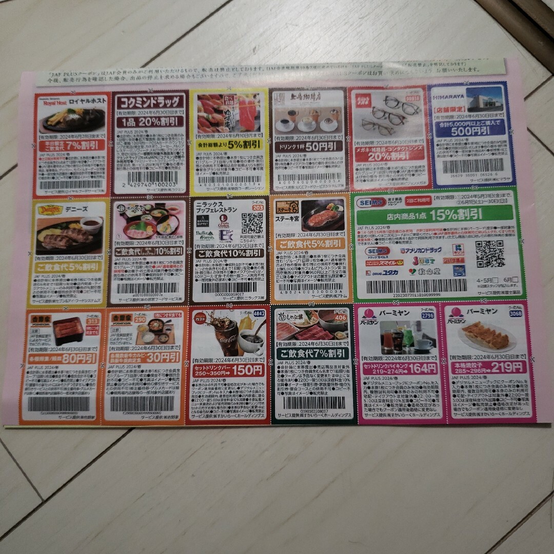 JAF　plus　クーポン　2024春号 チケットの優待券/割引券(レストラン/食事券)の商品写真
