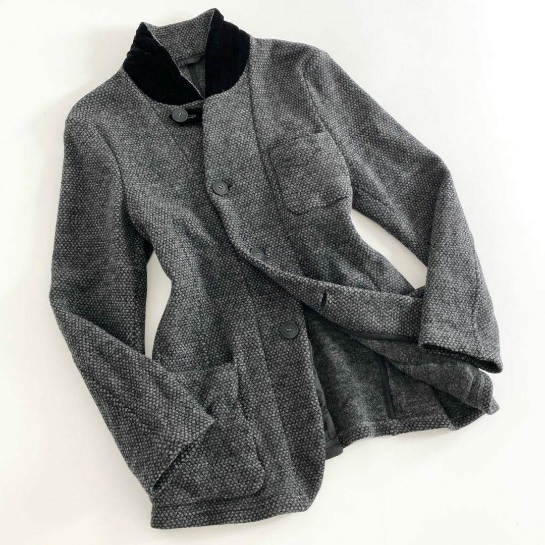 Giorgio Armani(ジョルジオアルマーニ)の11d23 GIORGIO ARMANI ジョルジオアルマーニ MAN JACKET ウールジャケット 46 グレー ブラック ベロア イタリア製 メンズのジャケット/アウター(その他)の商品写真