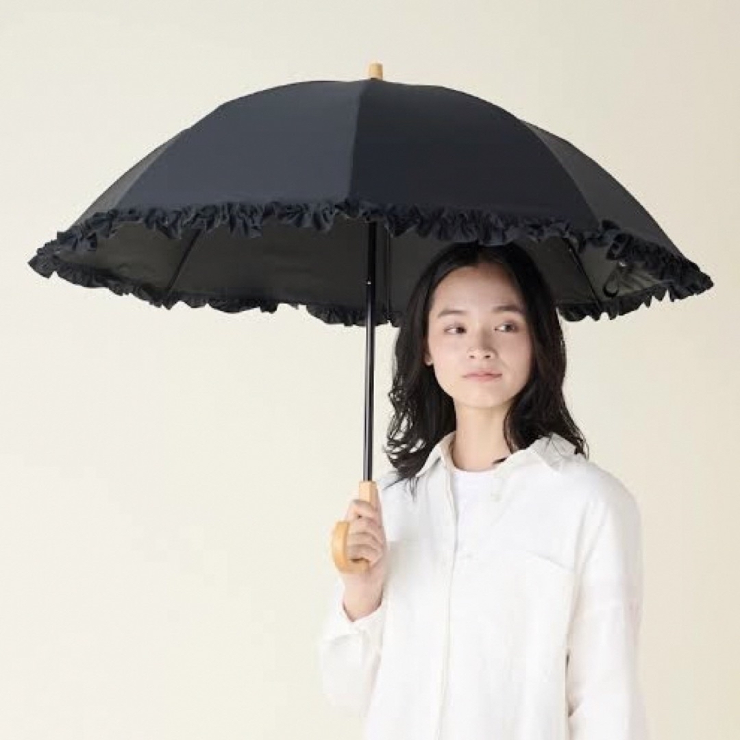 サンバリア 二段折フリル ブラック レディースのファッション小物(傘)の商品写真