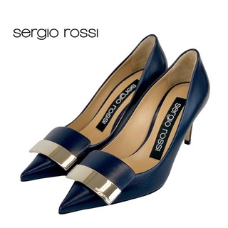 セルジオロッシ(Sergio Rossi)のセルジオロッシ sergio rossi パンプス 靴 シューズ レザー ネイビー sr1 ロゴプレート パーティーシューズ フォーマルシューズ(ハイヒール/パンプス)