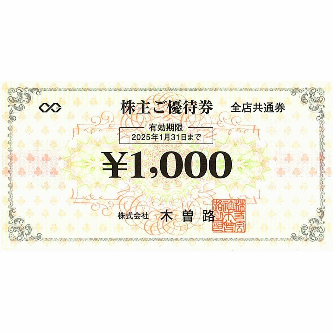 木曽路 株主優待券［6枚］/税込6600円分/2025.1.31まで   チケットの優待券/割引券(レストラン/食事券)の商品写真