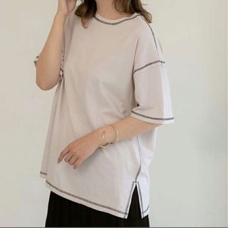 新品 配色ステッチTシャツ ナチュラル レディース