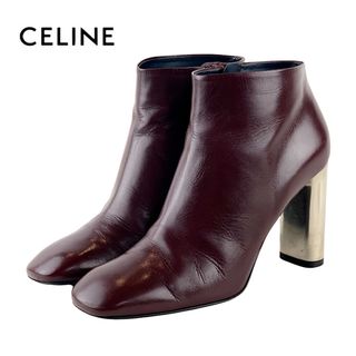 celine - セリーヌ CELINE ブーツ ショートブーツ 靴 シューズ レザー ボルドー シルバー バンバン メタルヒール