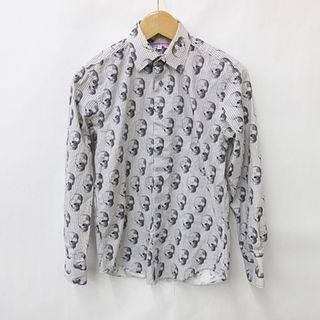 COTON DOUX シャツ カジュアル 総柄 ハート スカル 白 グレー 38