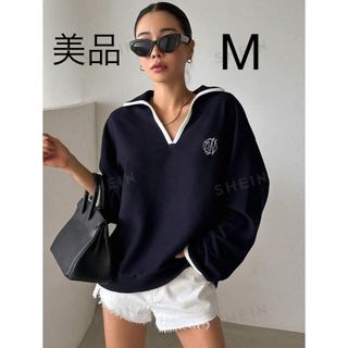 シーイン(SHEIN)のDAZY 文字刺繡 コントラストカラー ドロップショルダー スウェットシャツ(その他)