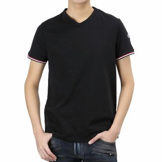 送料無料 33 MONCLER モンクレール 8100800 87296 ブラック Tシャツ トリコロール Vネック 半袖 size M