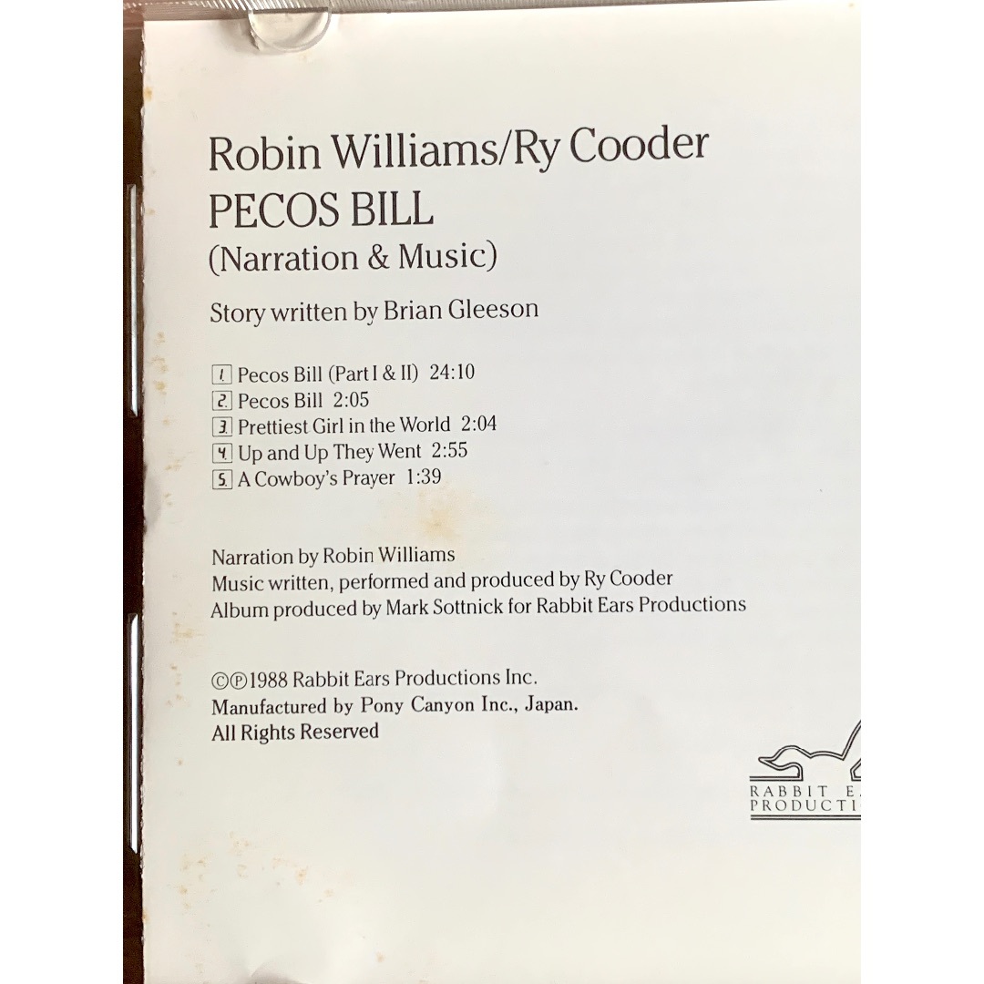 【洋楽CD】ペコス・ビル★ロビン・ウィリアム&ライ・クーダー★日本盤 エンタメ/ホビーのCD(ポップス/ロック(洋楽))の商品写真