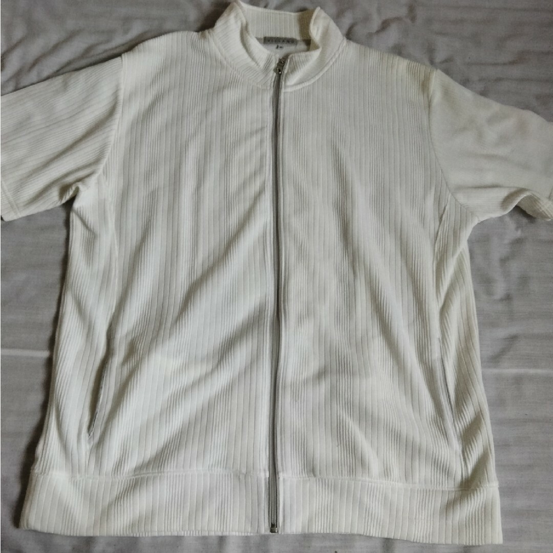 メンズ　4Lサイズ　半袖　ジップアップ　カットソー　白色　ホワイト メンズのトップス(Tシャツ/カットソー(半袖/袖なし))の商品写真