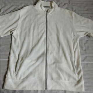 メンズ　4Lサイズ　半袖　ジップアップ　カットソー　白色　ホワイト(Tシャツ/カットソー(半袖/袖なし))
