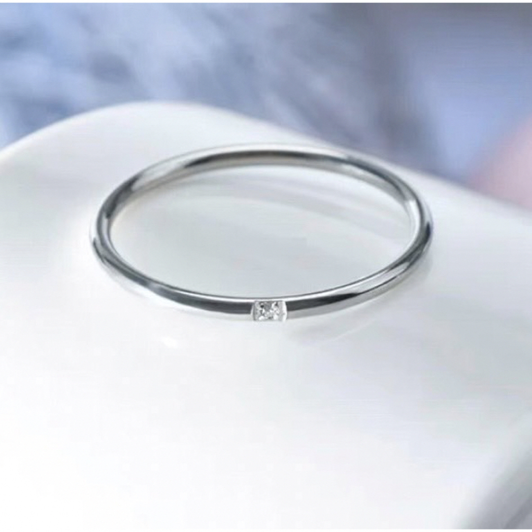 極細 ワンストーン  ステンレスリング ステンレス指輪 ピンキーリング シルバー レディースのアクセサリー(リング(指輪))の商品写真