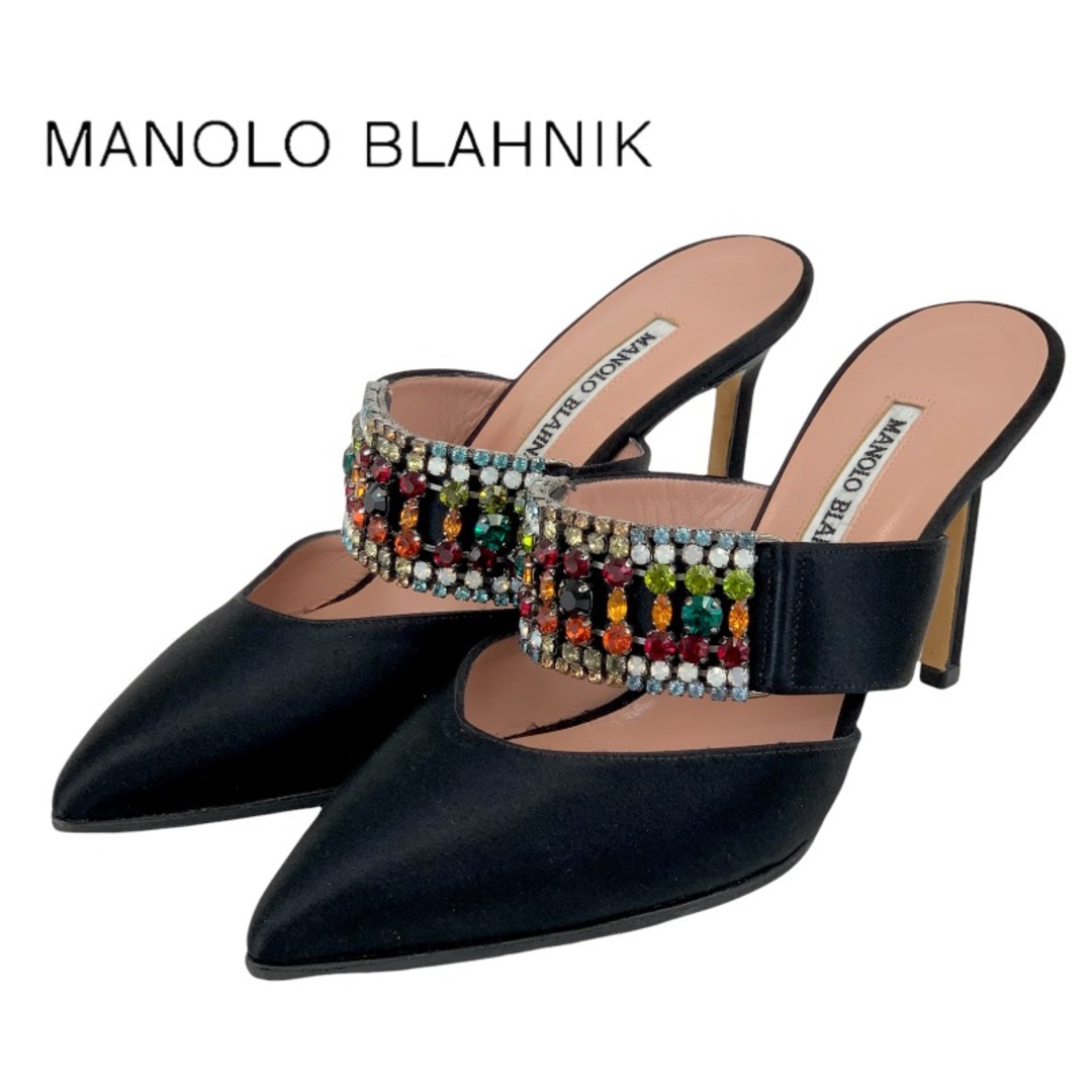 MANOLO BLAHNIK(マノロブラニク)のマノロブラニク MANOLO BLAHNIK パンプス 靴 シューズ サテン ブラック 黒 ミュール サンダル ビジュー パーティーシューズ レディースの靴/シューズ(ハイヒール/パンプス)の商品写真